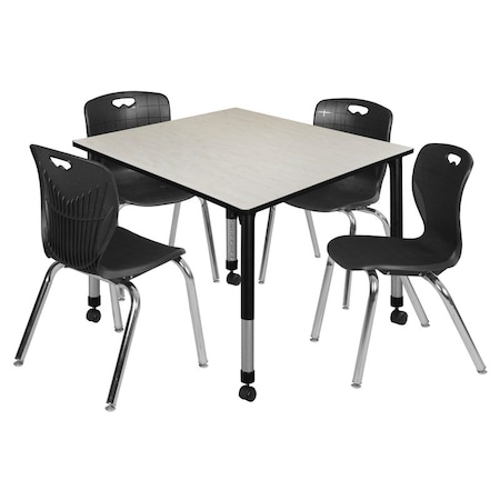 Regency Tables > Height Adjustable > Square Mobile Table & Chair Sets, 48 W, 48 L, 23-34 H, Maple TB4848PLAPCBK40BK